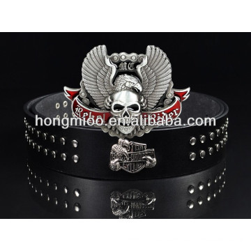 Skull wing genuine leather metal belt skeleton plate buckle punk rock trading company